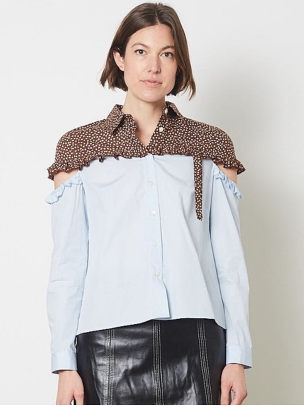 Sandy Liang Minerva blouse in brown nano floral ruffle bow size 8